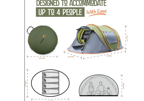 Camping Tent – 4-Person Easy Pop Up Tent with 2 Doors – UPF50+ Waterproof